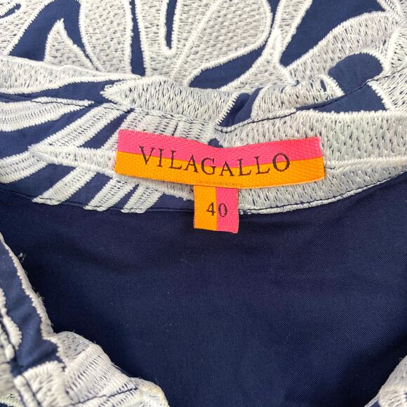 VILAGALLO Embroidered Tropical Leaves Shift Dress Sz US 2 / IT 40 White & Blue - Picture 3 of 10